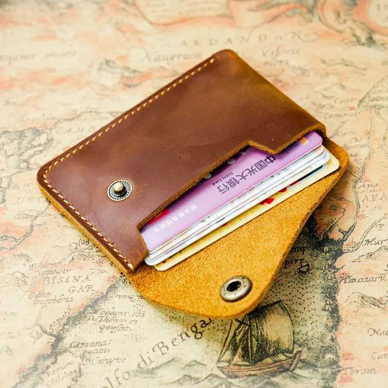 Men Genuine Leather Wallet Vintage Short Credit Case Ultra Mini Thin ID Card Holder High Quality Holder Cash Wallet Z250621