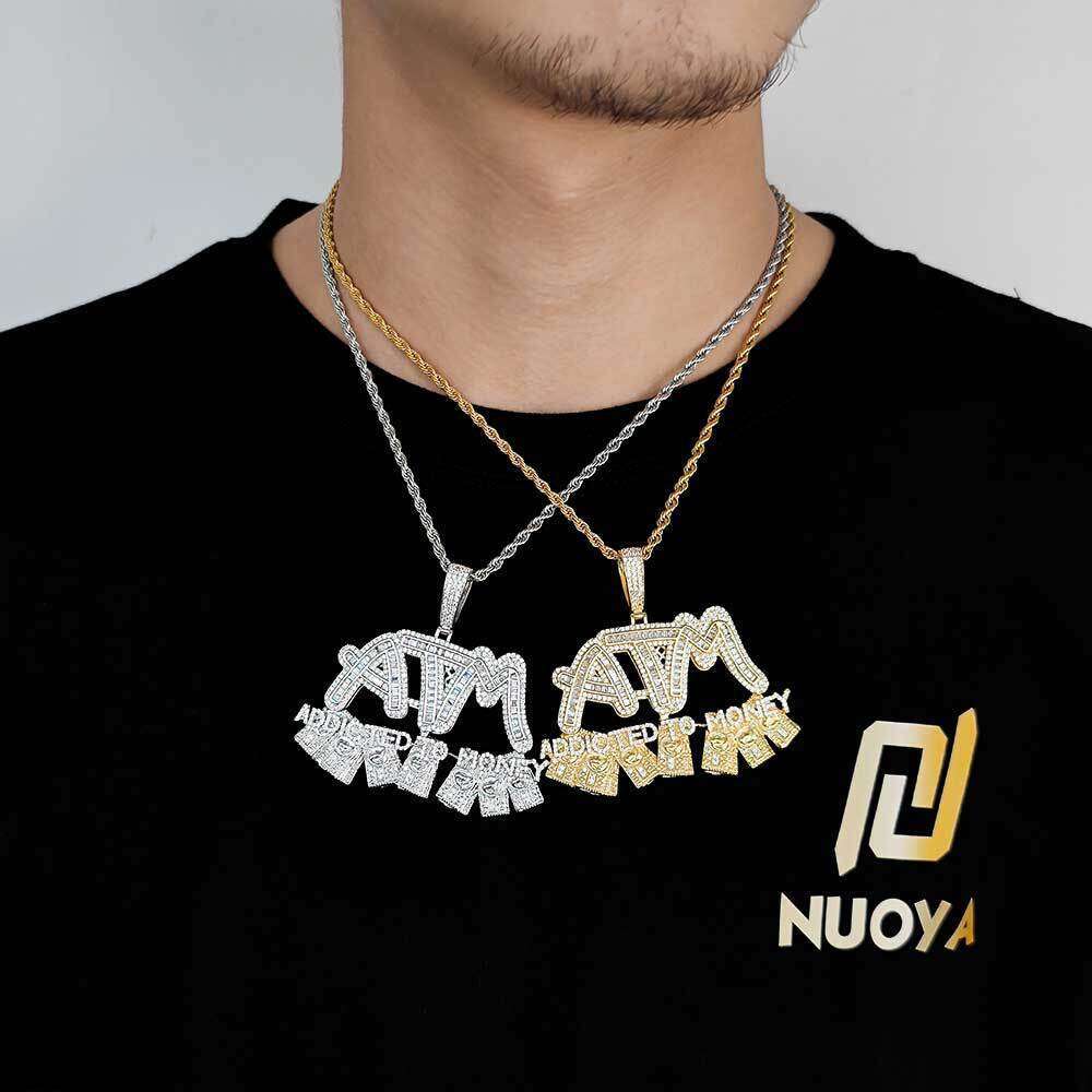 Trendy Hip-Hop ATM Dollar Letter Pendant Personality Mixed CZ Men's Necklace 0696