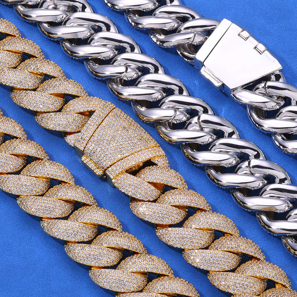 24mm Bubble Cuban Chain Zircon Necklace Trendy Brand Personality Men's Jewelry Hip Hop Bracelet 22be