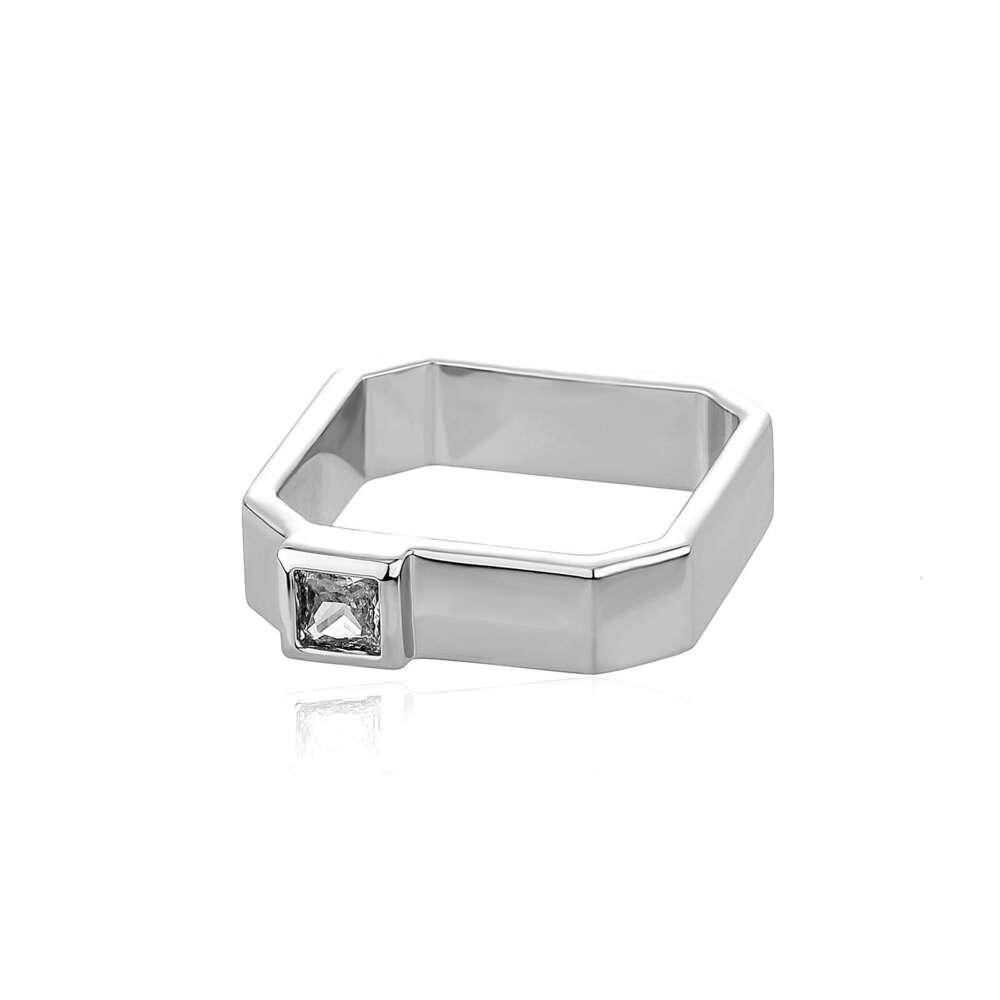 New Live Men's Square Inlaid Diamond Personality Trendy Color-Retaining Gold and Silver Ring
