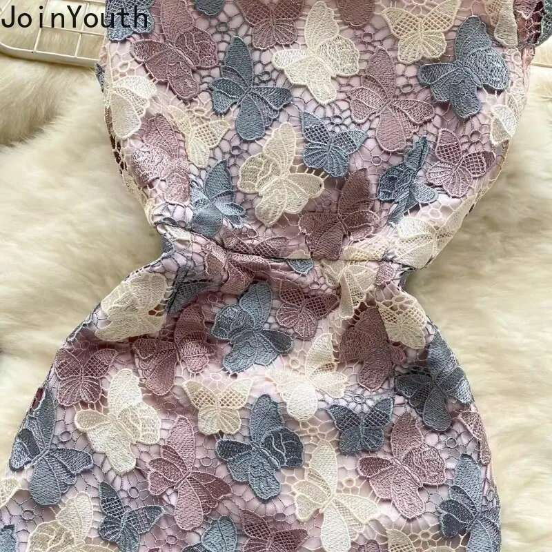 Summer Woman Dress 2025 Vestidos De Mujer Short Sleeve O-neck Tunic Lace Bodycon Robe Femme Hollow Out Butterfly Dresses