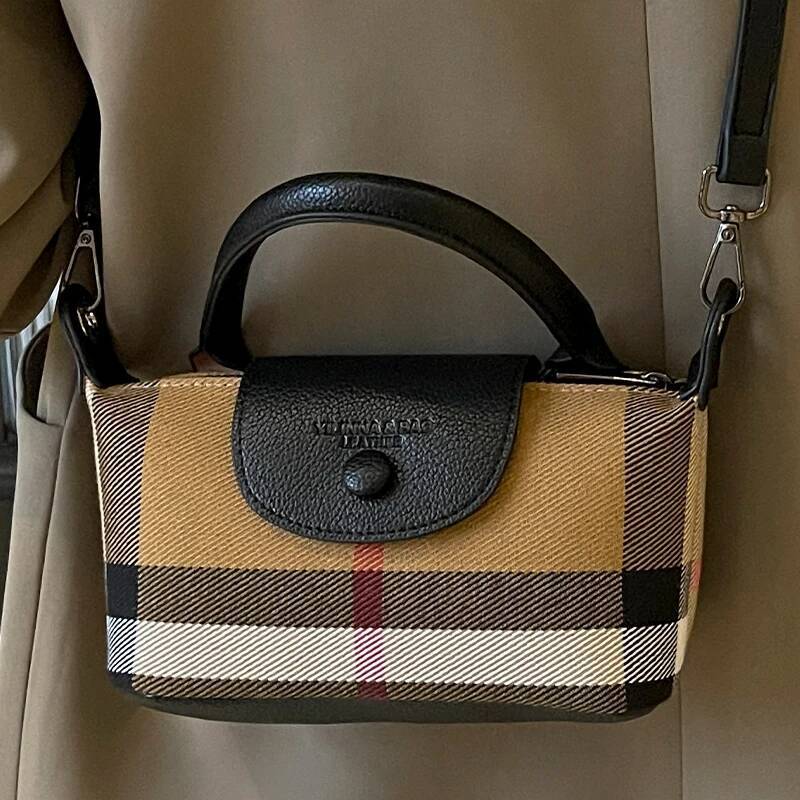 DHGM European and American Fashion Women's 2025 New Check Pattern Dumpling Handheld Crossbody Bag