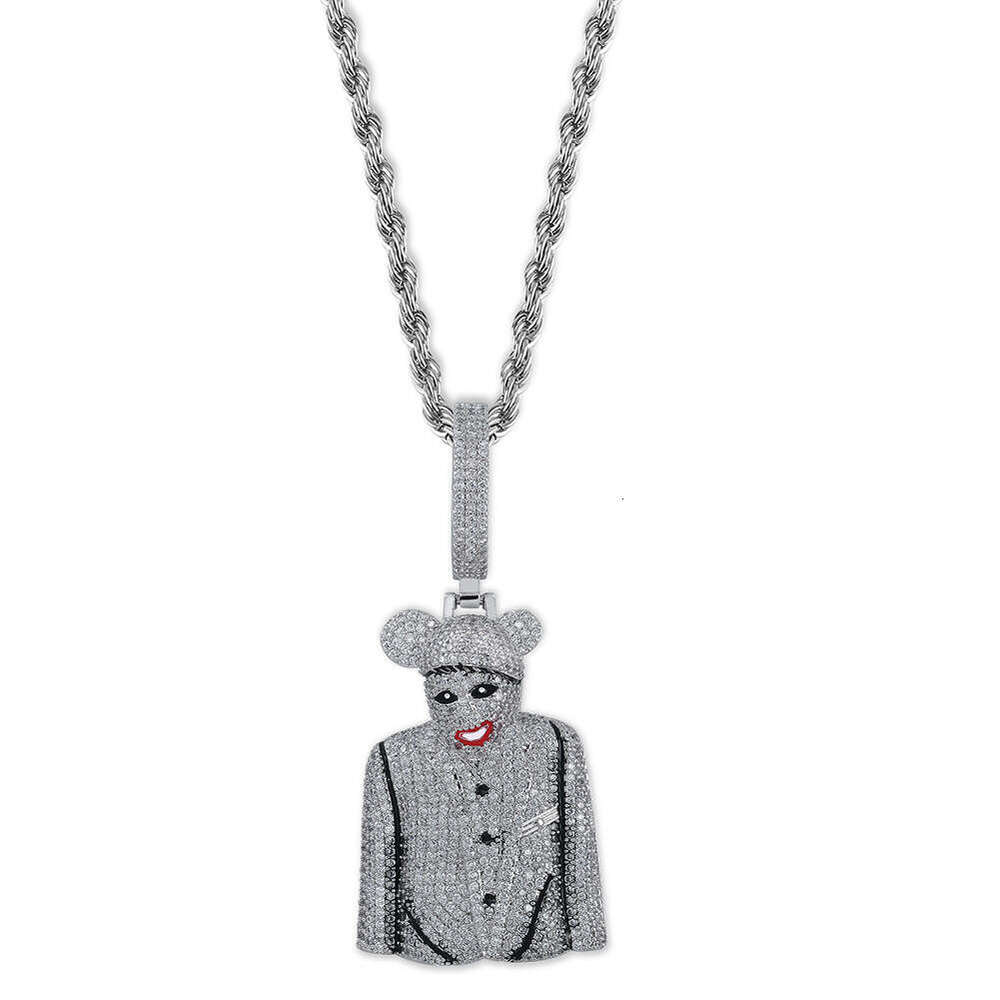 Clown Joker Half Body Statue Large Personality Men's Pendant Full Zircon Necklace Accessory