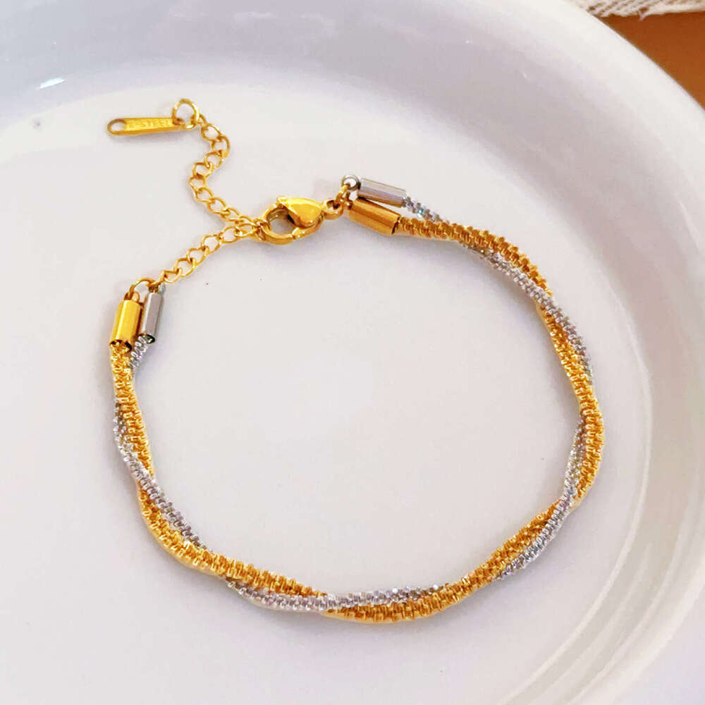 Minimalist Niche Design Color-Block Braided Chain Titanium Steel Jewelry Bracelet Unique Light