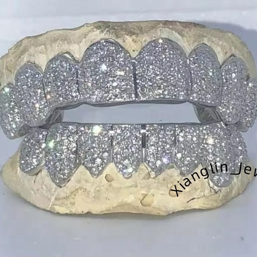 925 Silver Iced Out Moissanite Grillz 10 Top 10 Bottom Hip Hop Jewelry Rapper lux Grillz Diamond Teeth Custom Moissanite Grillz
