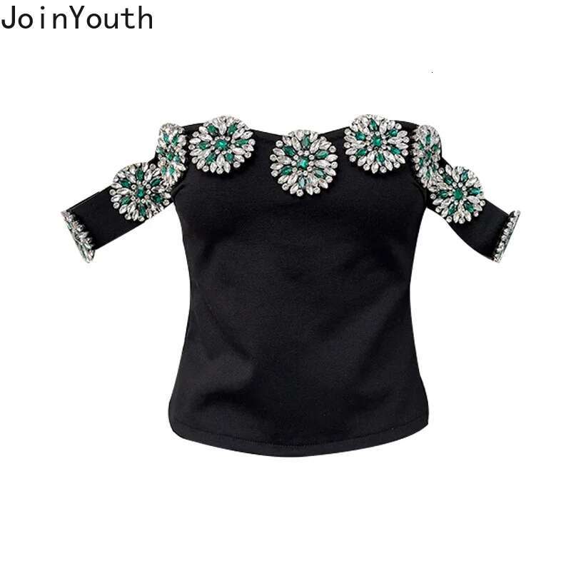 Korean Fashion Clothing Sexy Tanks Women Heavy Diamond 3D Floral Tanks Crop Tops Temperament Tunic Summer Camis 2025 Ropa Mujer