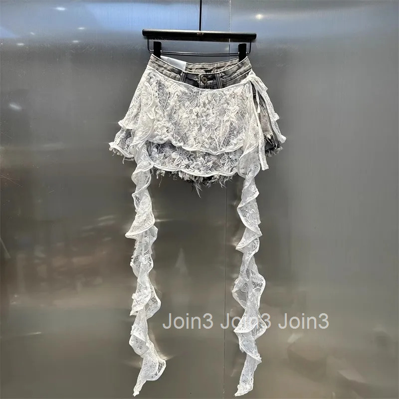 Y2k Shorts Women 2025 New Bottoms Patchwork Lace Summer Wide Leg Shorts Fashion Korean Denim Pants Pantalones Cortos De Mujer
