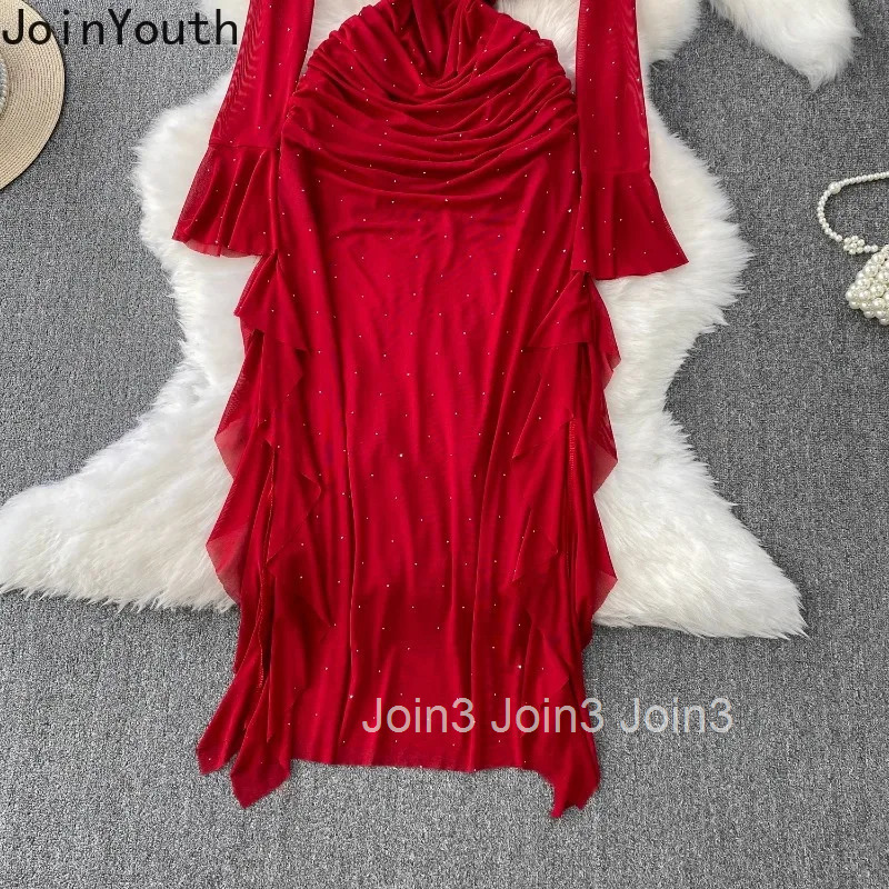 2025 Vestidos De Mujer Flare Sleeve Square Collar Dress Women Tunic Folds Temperament Robe Femme Ruffles Summer Maxi Dresses