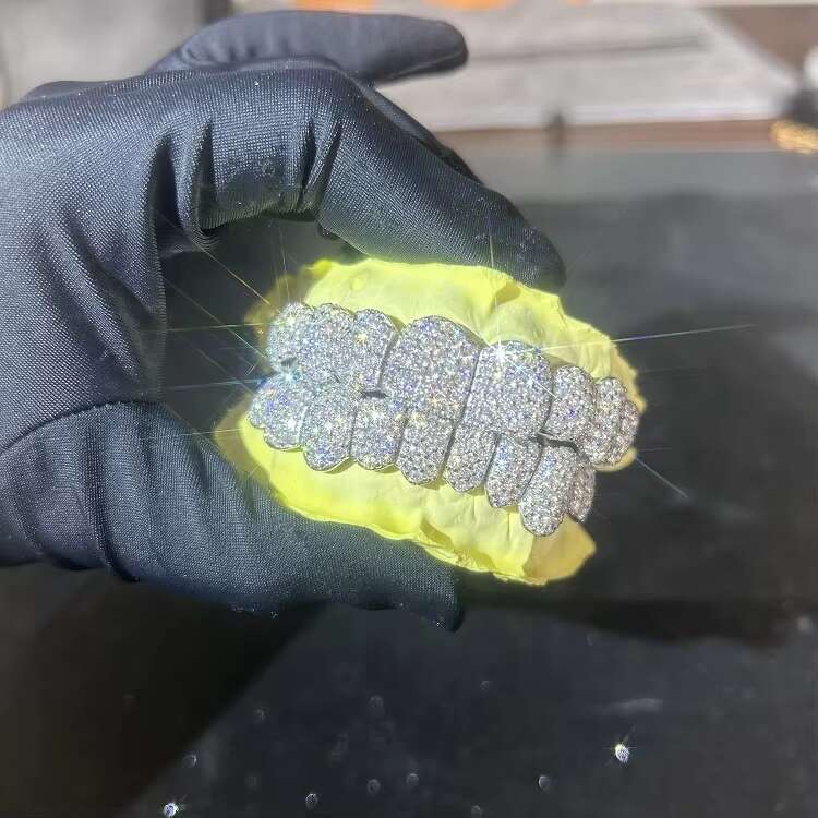 Custom Solid Silver Iced Out Diamond Grillz Gold Plated VVS Moissanite Diamond Hip Hop Grillz for Teeth