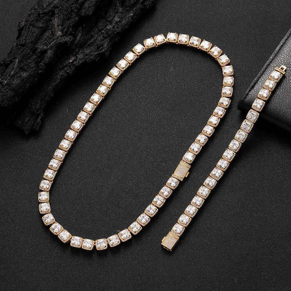 New 10mm Solid Rock Candy Chain Hip-Hop Necklace Micro-Paved Zircon Trendy Men's Bracelet Jewelry abb0