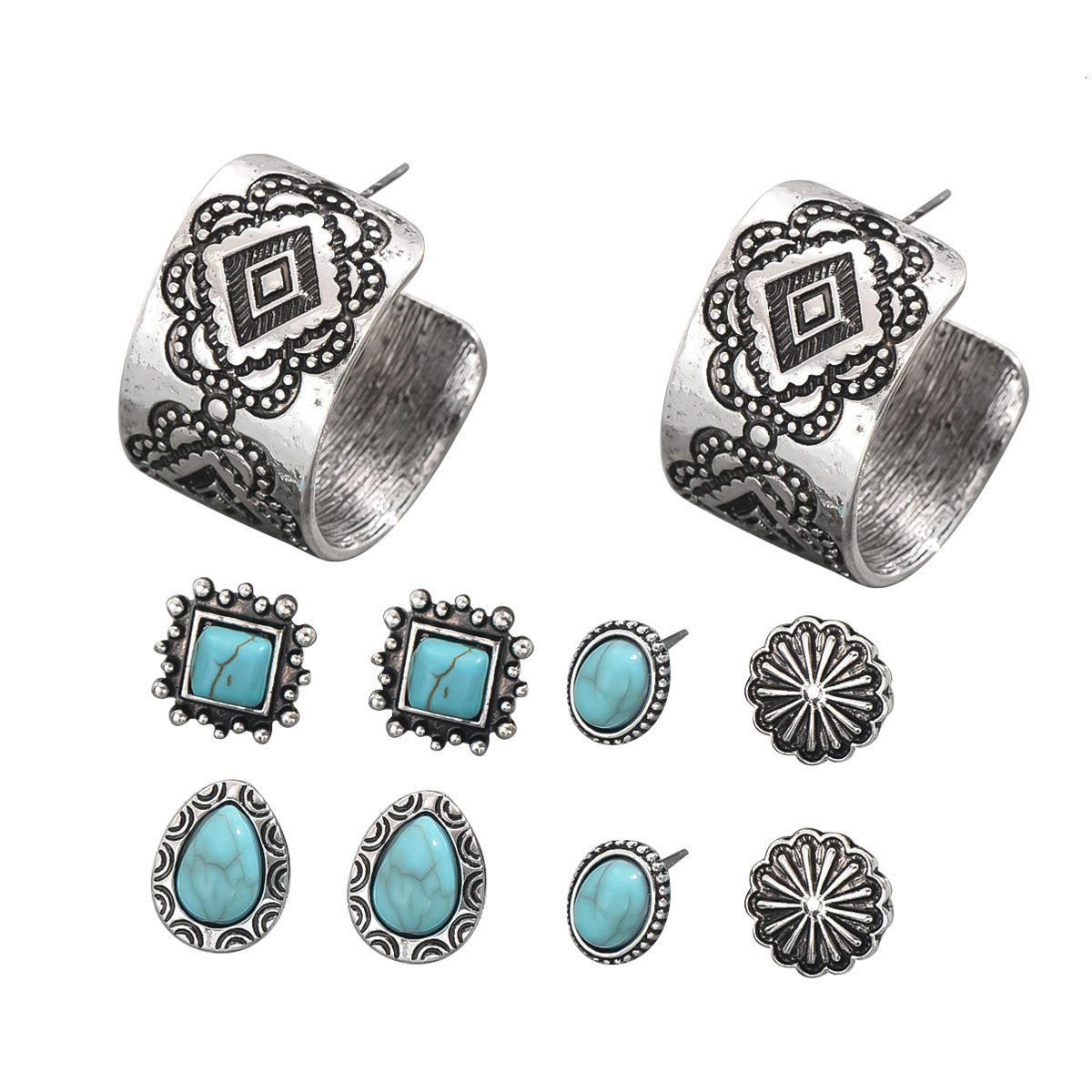 Artistic Palace Style Women's Earring Set Thread Inlaid Turquoise Stud Elegant Simple Earrings