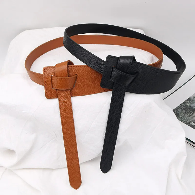 Knotted Belts for Women Belt Lady Waistband Soft Genuine Leather Suede Cowhide Waist Belt Straps Long Dress Coat Accessories 250617