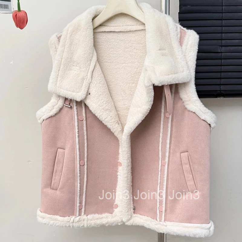 Vintage Loose Lamb Wool Womens Vest Sleeveless Coats Tops Zipper Furry Thicked Waistcoat Y2k Tanks Winter Clothes Women 2025