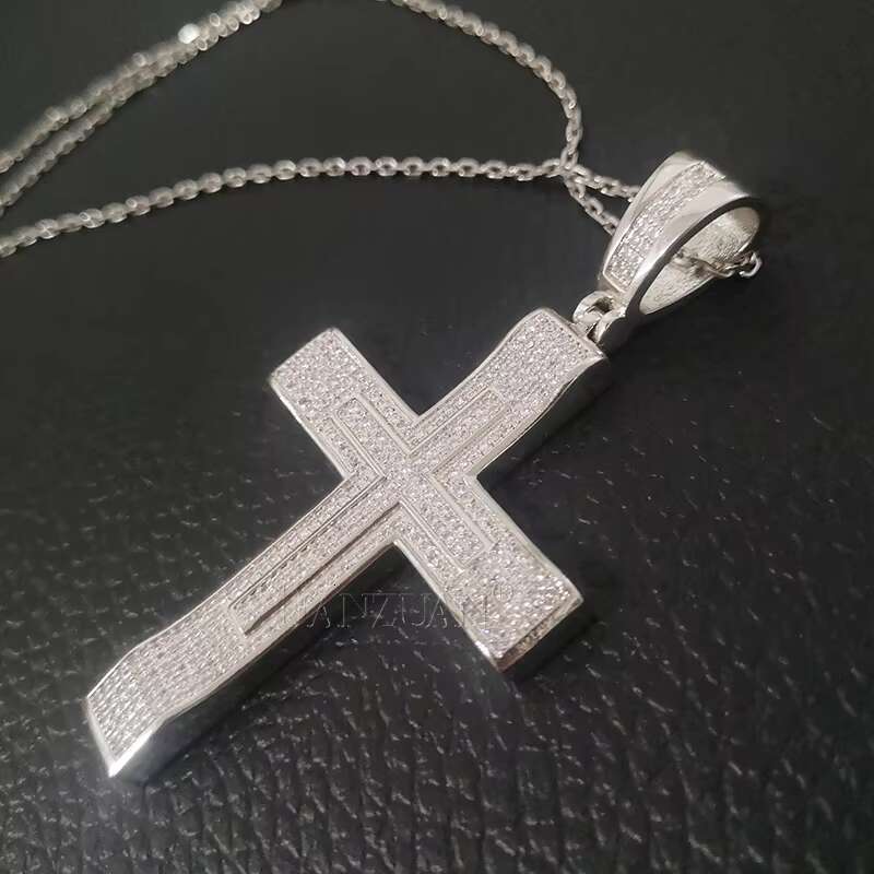 34x73mmTrendy Full Moissanite Cross Pendant Necklace for Women Men Fashion Necklace Jewelry Party Daily Accessories Fine Jewelry