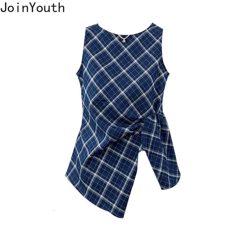 Summer Tanks Womens Clothes O-neck Sleeveless Folds Camis 2025 Ropa Mujer Slim Waist Irregular Plaid Vest Loose Casual Tops