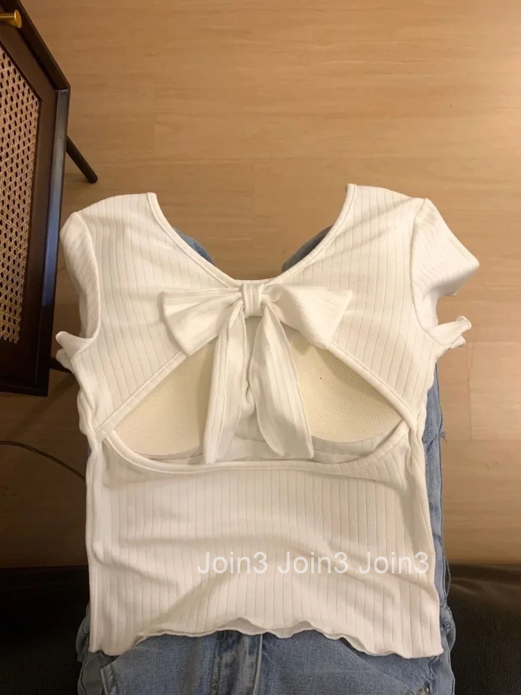 Y2k Tops Fashion Korean Summer Tank Womens Clothing Bandage Bow Tunic Camis Backless Short Sleeve White Vest 2025 Ropa Mujer