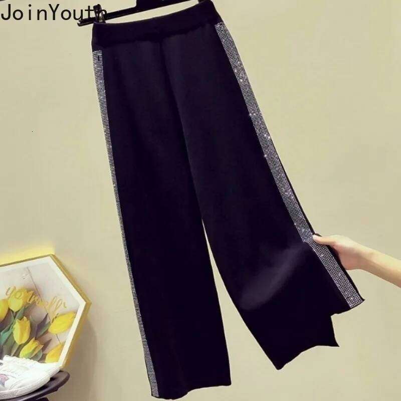 Designer Leisure High Quality Korean Wide Leg Pants for Women 2025 New Bottoms High Waist Straight Pantalon Femme Patchwork Dia Casual Fashion Trouser