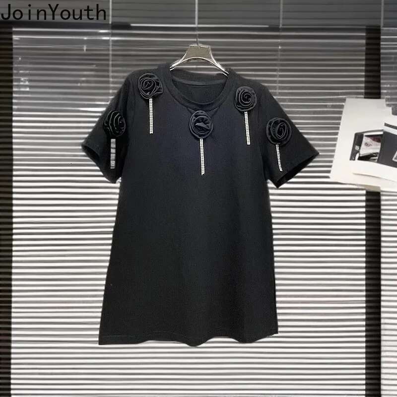 Women Clothing White T Shirt O-neck Short Sleeve O-neck Tees Chic Summer Camisetas 2025 Ropa Mujer 3D Floral Casual T-shirt Tops