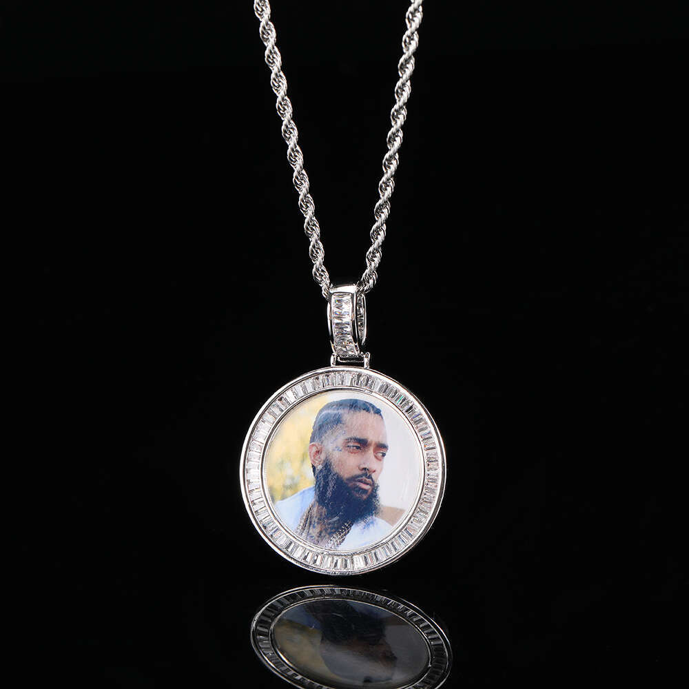 Hip Hop Memory Photo Pendant Copper Inlaid T Cubic Zirconia Trendy Round Frame Necklace e8fe