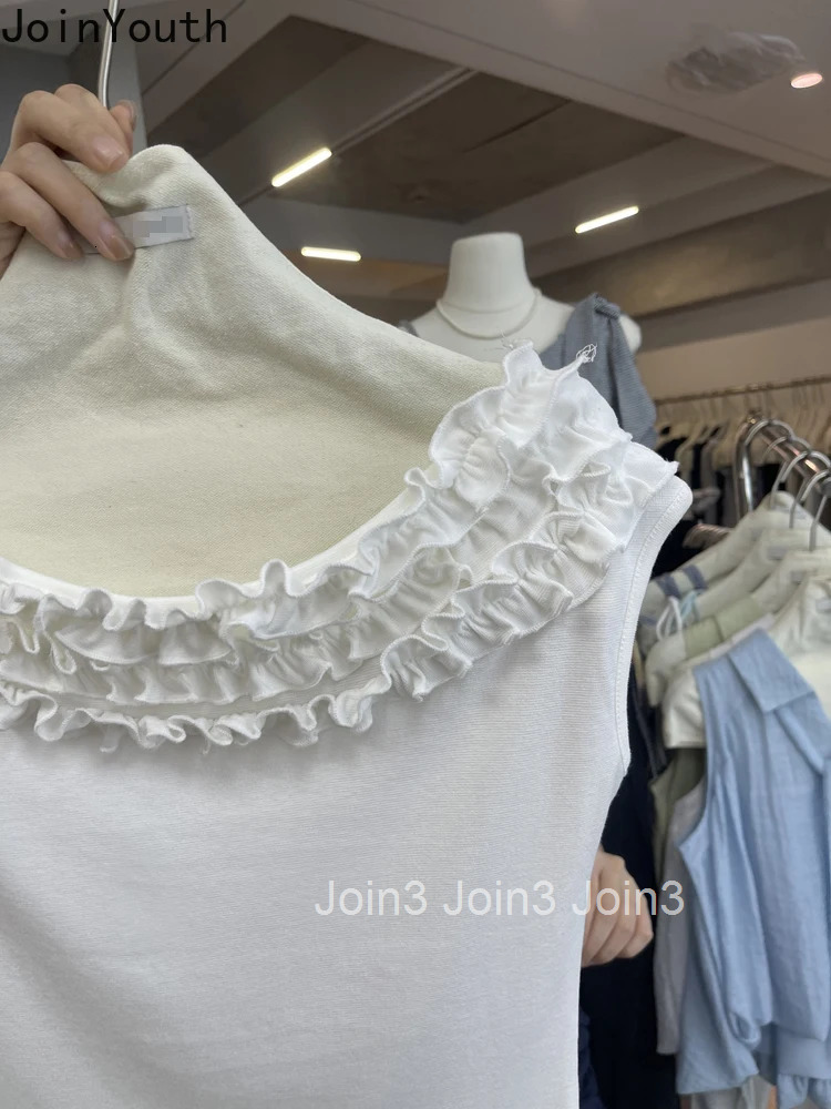 Sexy Woman Tshirts Summer White Tees Ruffles Tunic Camisetas Off Shoulder Fashion Tops Tunic Korean T-shirt 2025 Womens Clothes