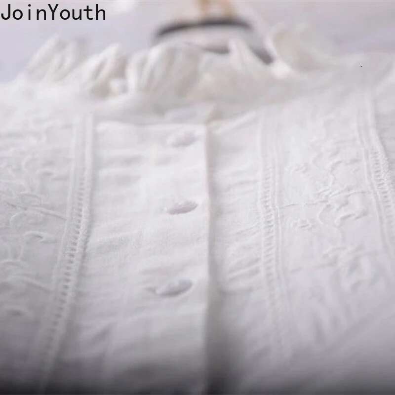 2025 Blusas Mujer De Moda White Blouses for Womens Stand Neck Long Sleeve Loose Shirts Embroidery Sweet Japanese Blouse Tops