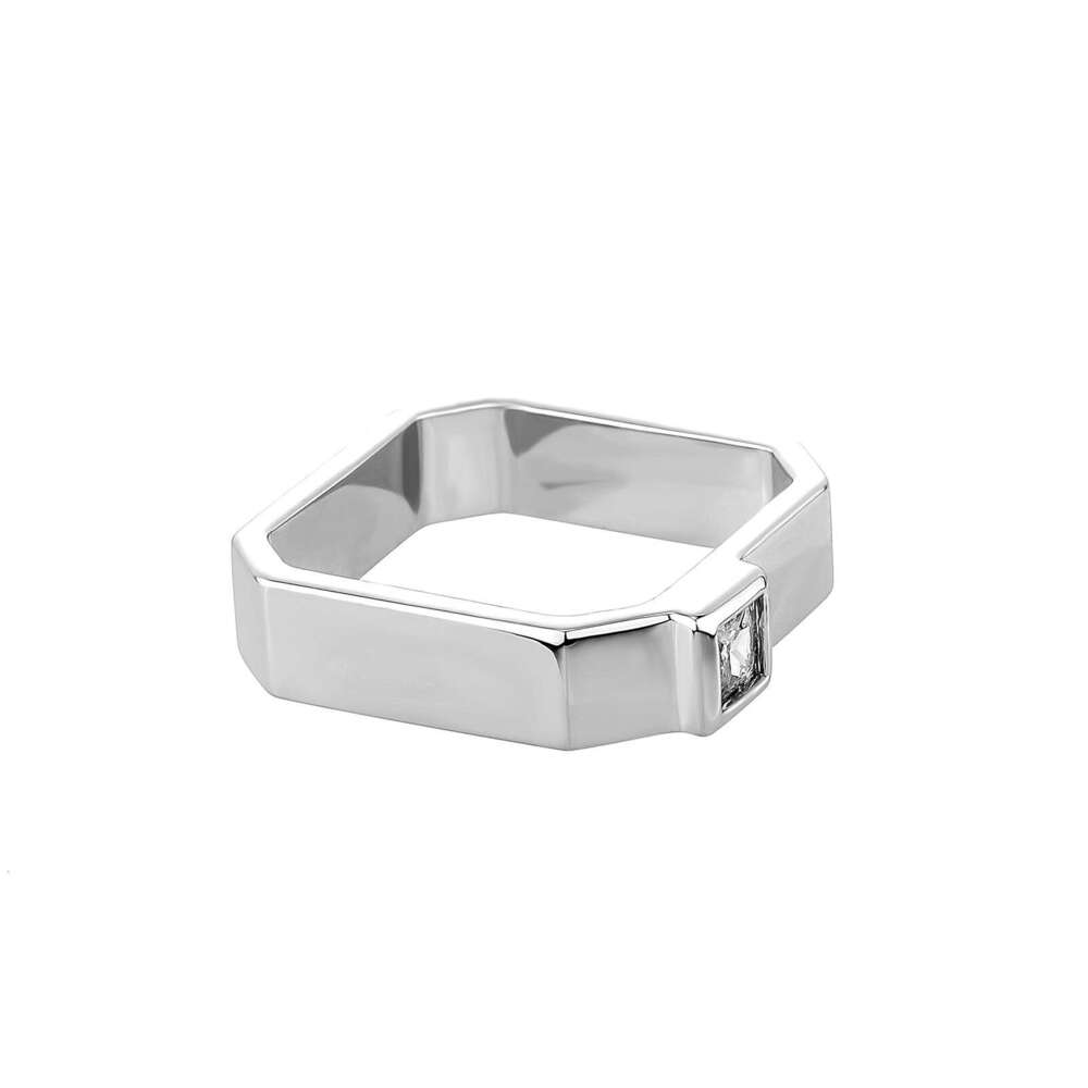 New Live Men's Square Inlaid Diamond Personality Trendy Color-Retaining Gold and Silver Ring