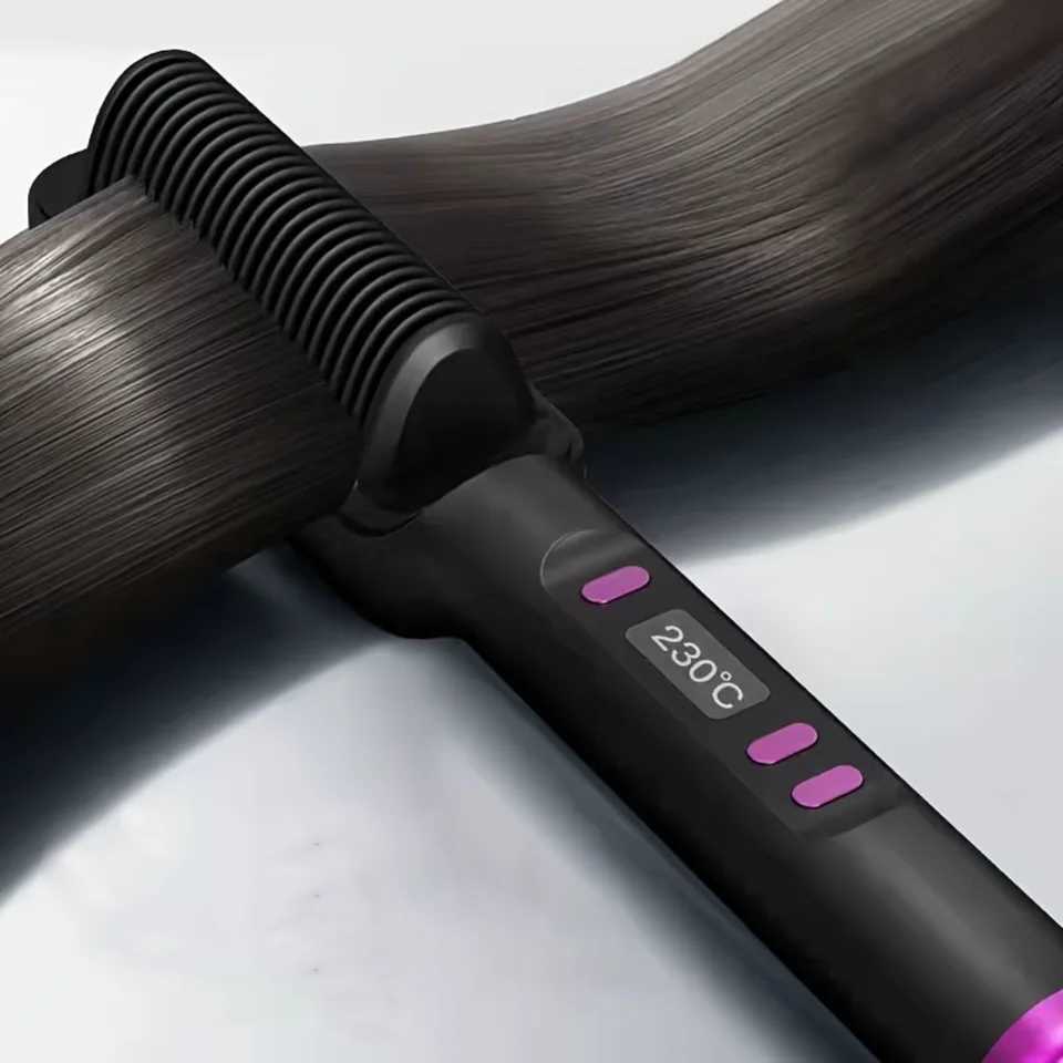 Experience Salon Quality Sleek Versatile 2-in-1 Ceramic Hair Styler - Curl Straighten with One Hot Comb Anti-Scald PowerXJ250621