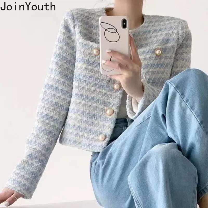 Korean Jackets Womens Clothing O-neck Long Sleeve Temperament Tops Female 2025 Ropa Mujer Vintage Tunic Thicked Fashion Coats
