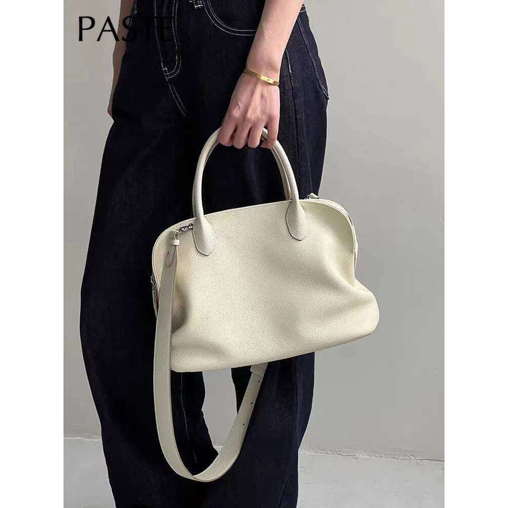 White Soft Large Capacity Women Tote With Contours Imported Cow Leather Business OL Ladies Shoulder Bag Cowskin Handbag