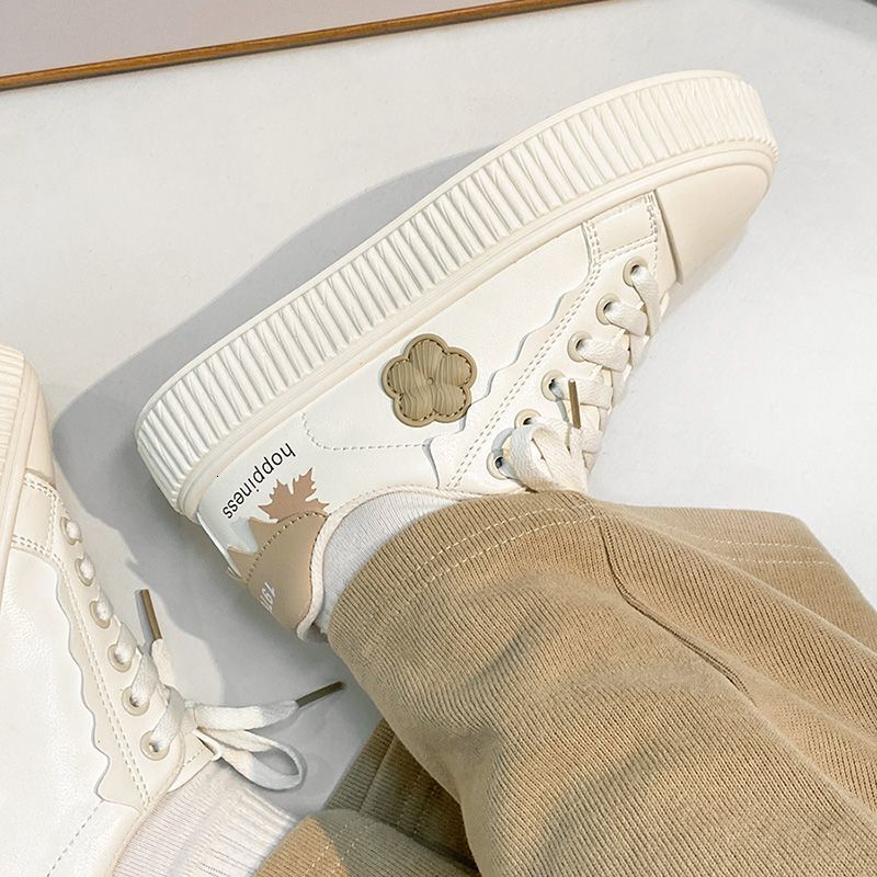 Luxury Brand Designer Shoes Sandals Floral White Sneakers For Female Students, Versatile High-Value Round-Toe Cute Flat Casual Sports Shoes For Women