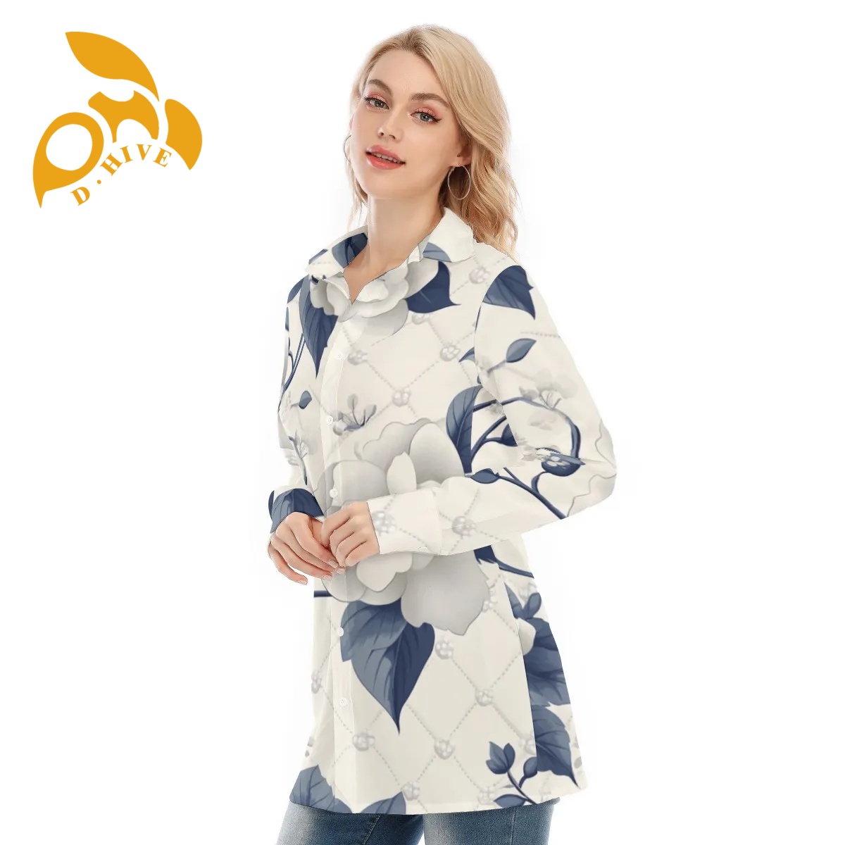 Free shipping Customer customization All-Over Print Women's Long Shirt Design fashion Show off one's figure