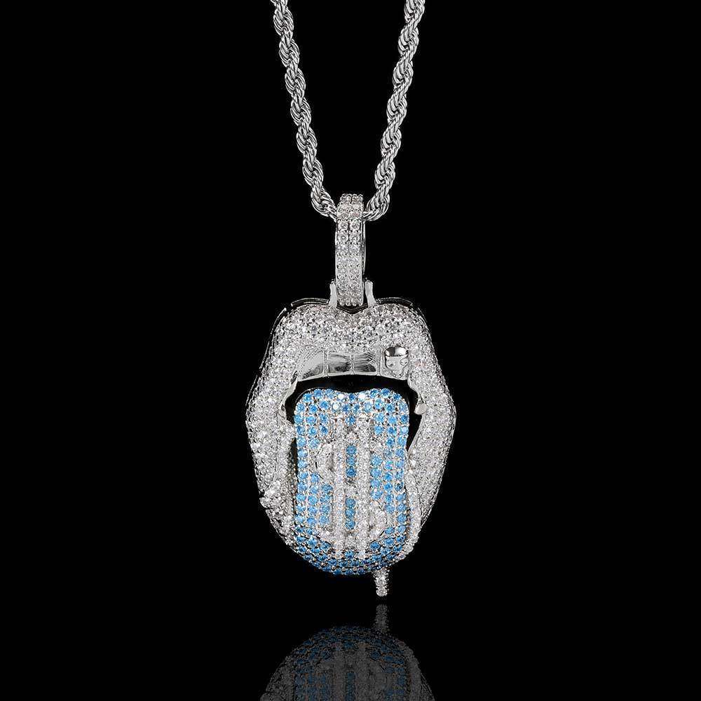 Hip Hop Jewelry Micro Paved Zircon Trendy Brand Dollar Bill Mouth Tongue Men's Necklace Pendant f6e6