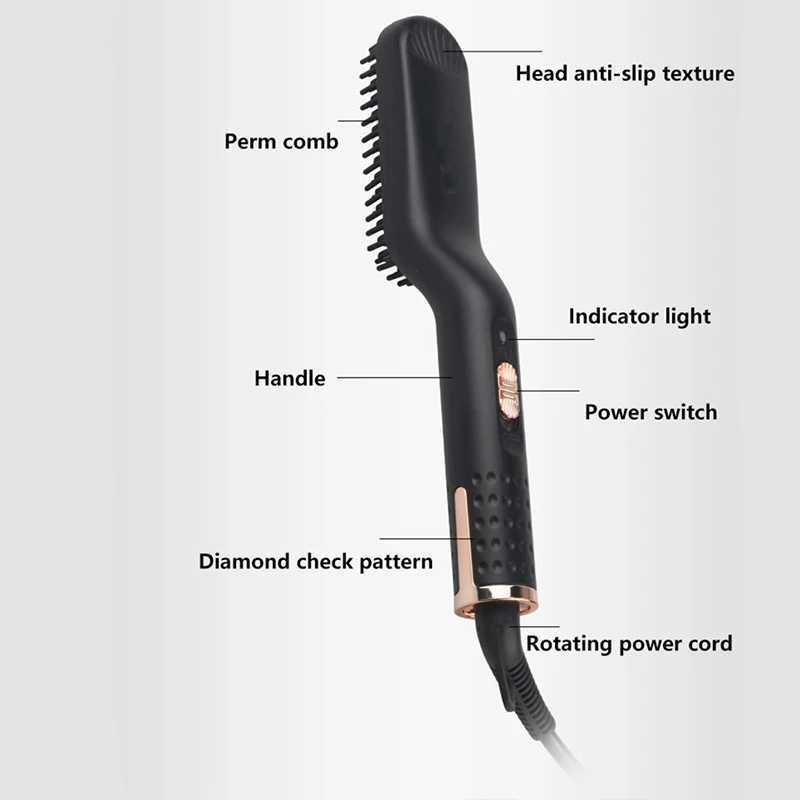 Electric Mens Hair Straightening Brush Heated Beard Straightener Smart Heating Comb Iron Ceramic Womens Hairbrush Styling ToolXJ250621
