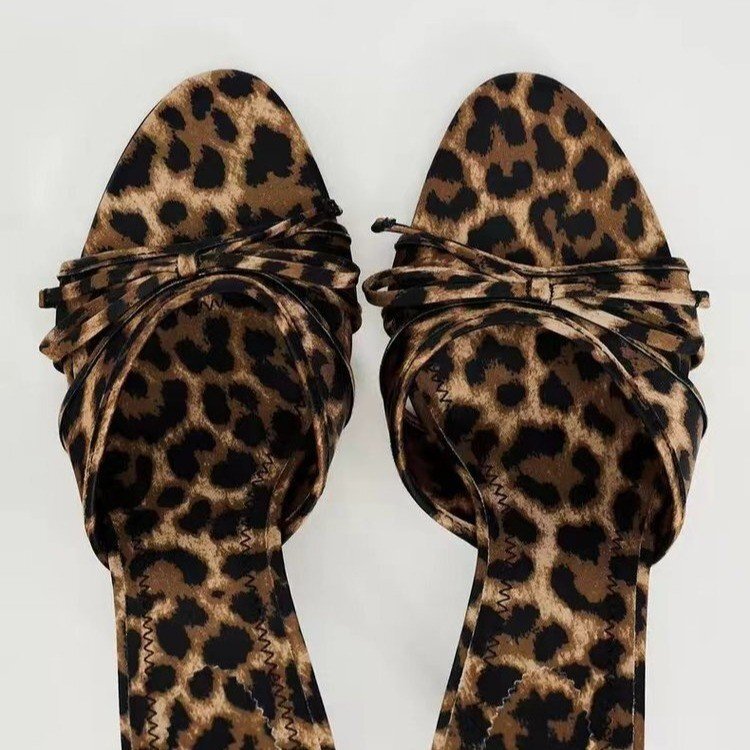Luxury Brand Designer Shoes Sandals 2024 Spring Summer Women's Shoes Leopard Print Bow Decor Stiletto Heel Open Toe Round Toe High Heel Sandals W