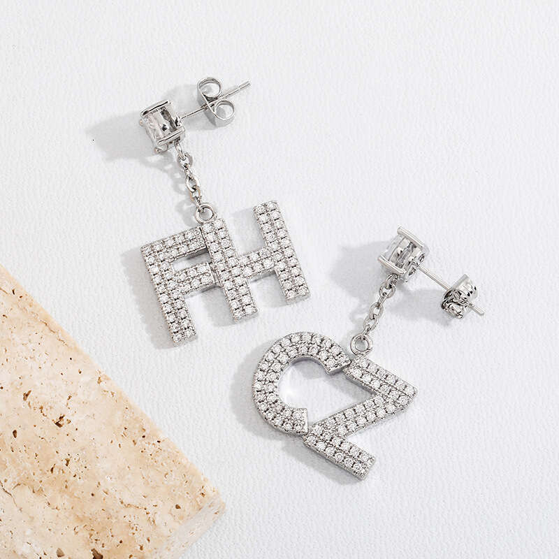 Jin Ao Creative Earrings Letter Combination Studs INS Women Summer High-end Sense Sier Needle Light Personality Ear Jewelry