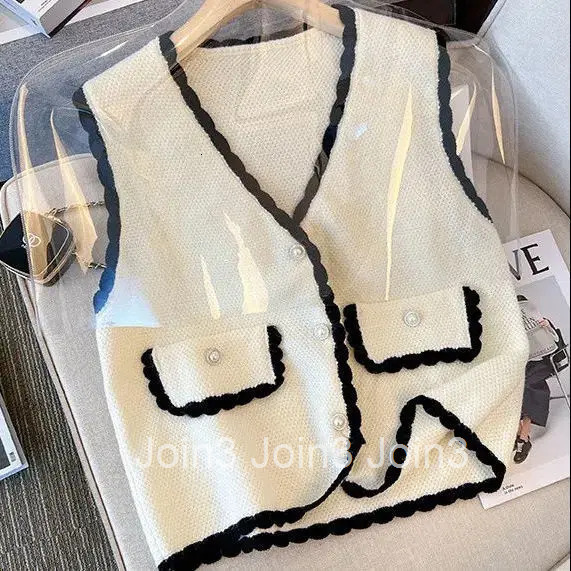 2025 Vest Sweater Women Clothing V-neck Ruffles Single Breasted Vintage Waistcoat Ropa Mujer Black Knitted Tanks Cropped Tops