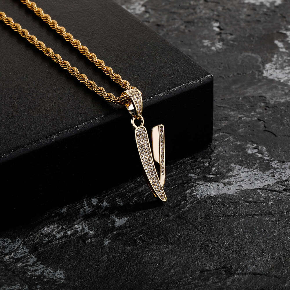 Hip Hop New Style Razor Copper Inlaid Zircon Full Dia Personality Unisex Trendy Necklace Jewelry Ins
