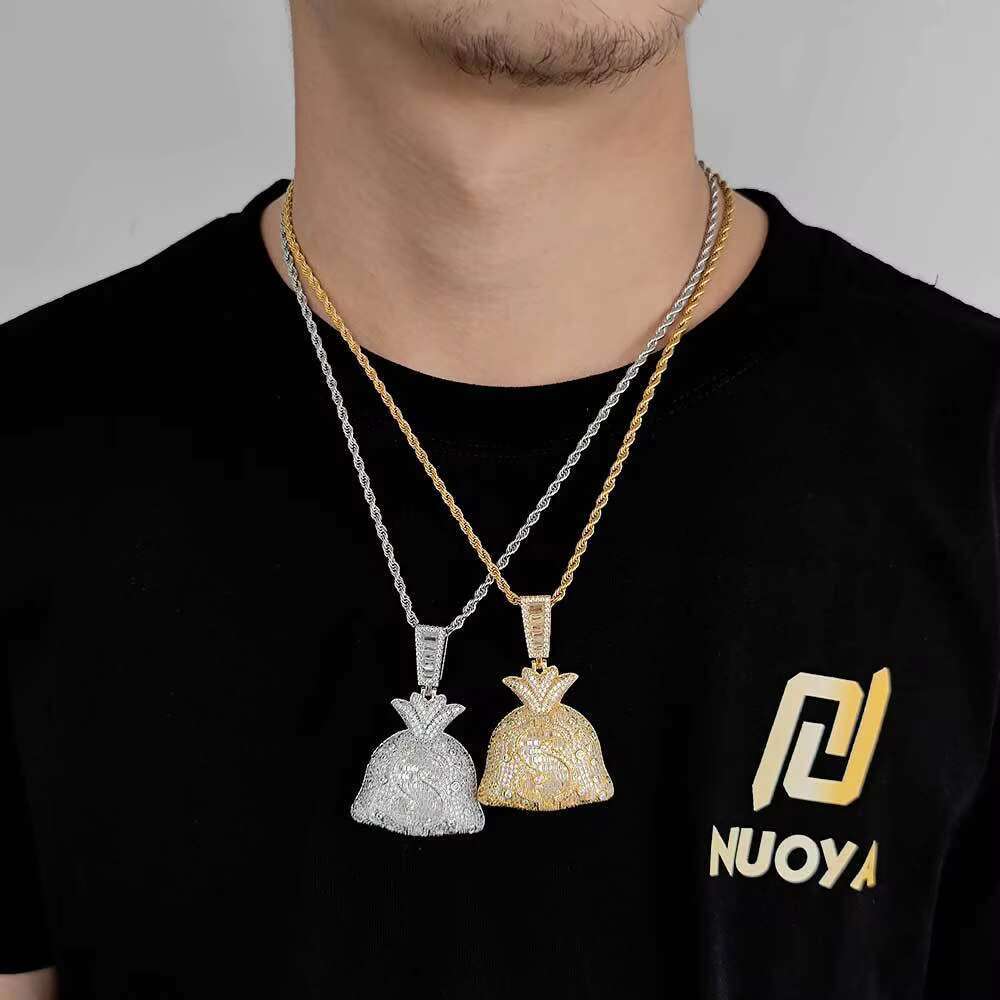 Customizable 925 Sterling Silver Money Bag Moissanite Pendant for Men Fine Jewelry Iced Out Hip Hop Style Necklace