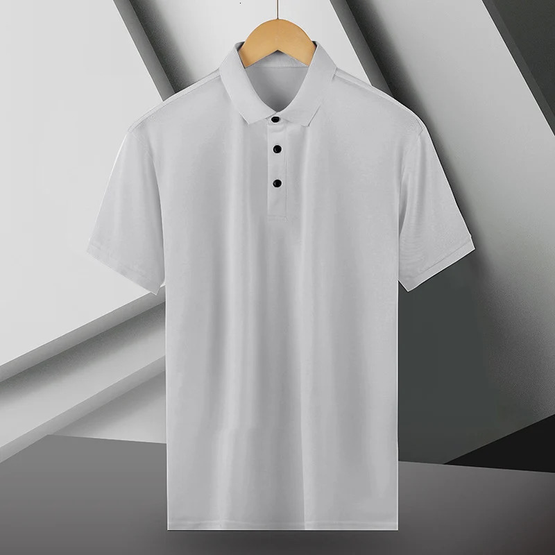 Summer Ice Silk Polo Shirt High-End T-Shirt Solid Color Half Sleeve Non-Marking Casual Lapels Business Thin Menswear 250618