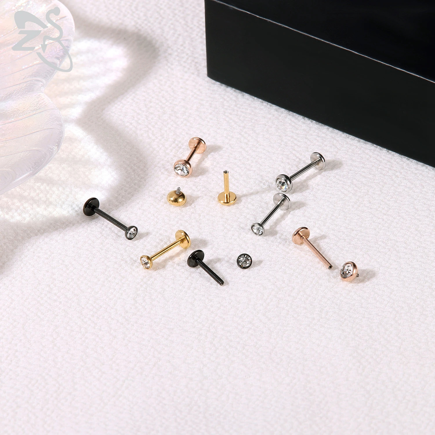 ZS 10 Pcs/lot Gold Color 16/18G Stainless Steel Labret Lip Piercing Men CZ Crystal Ear Cartilage Tragus Helix Piercings 6/8/10MM 250617