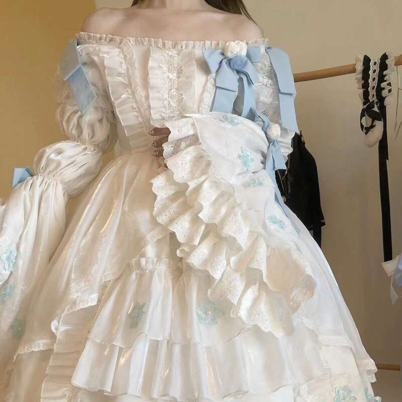 White Skirt Maxi Skirt White Super Abundant Winter Tinglan Flower Long Sleeve Lolita Dress With Full Sleeves And Cape Long Skirt