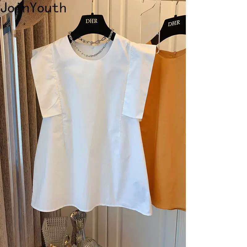Joinyouth Blouse Women Vintage Korean Chic White Shirts O-neck Sleeveless Loose Blusas De Mujer Korean Temperament Tops Female