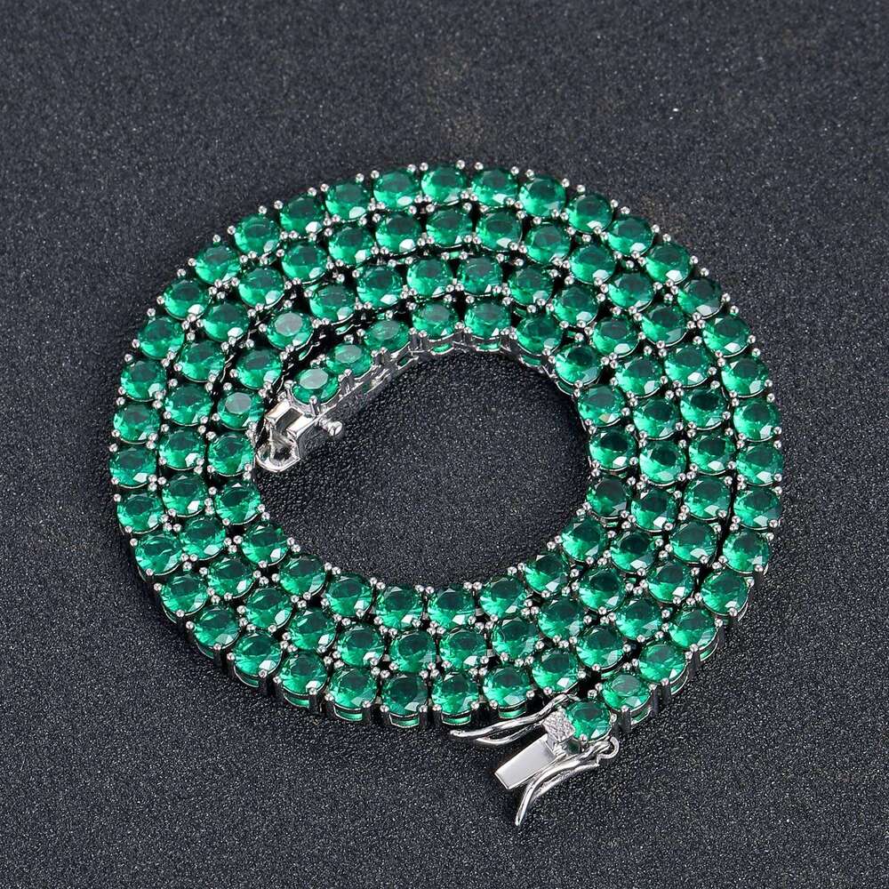 4mm Green Zircon Simple Personality Unisex Tennis Chain Hip Hop Necklace 4456