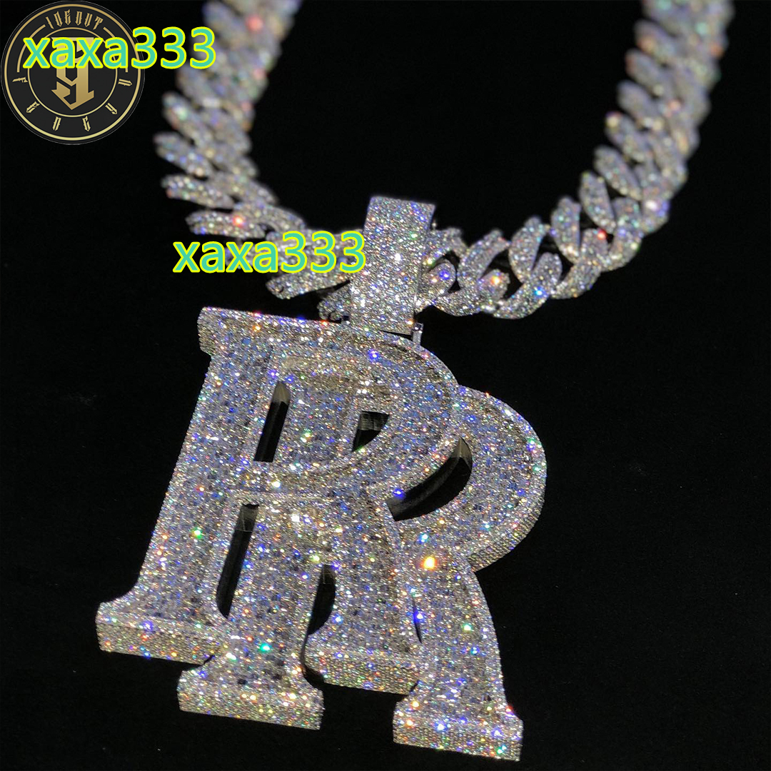 Custom Vvs Moissanite Baguette Diamonds Pendant Men Custom Iced Out Jewelry Letter Initial Hip Hop Cuban Chian Pendant