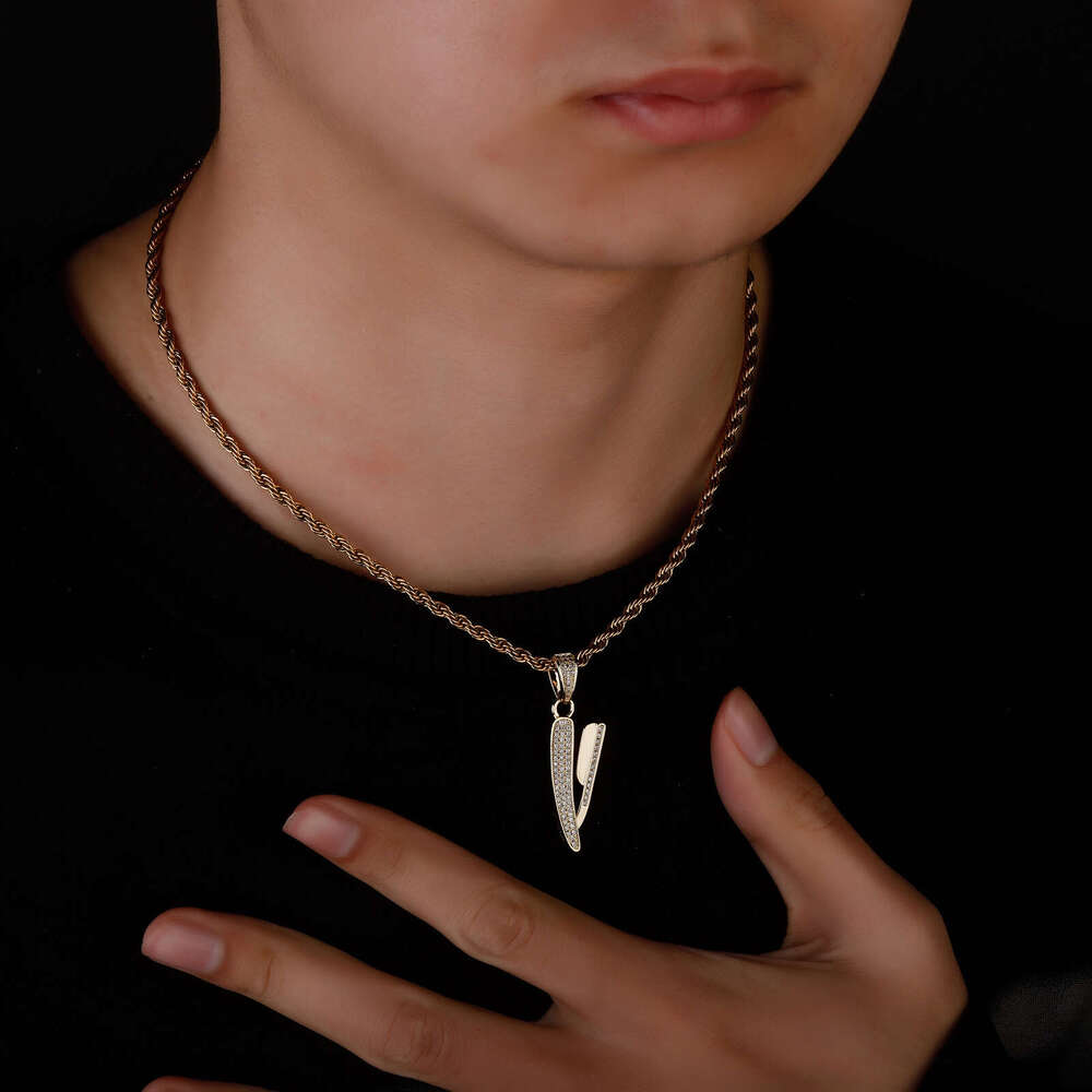 Hip Hop New Style Razor Copper Inlaid Zircon Full Dia Personality Unisex Trendy Necklace Jewelry Ins