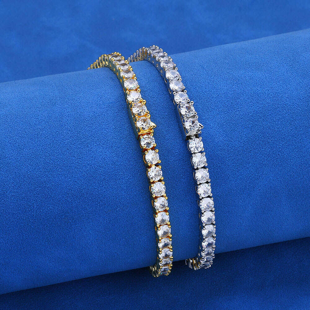Dia-Studded Spring Clasp Tennis Chain Zircon Men's Necklace Trendy Brand Personality Hip Hop Bracelet Jewelry 1d83