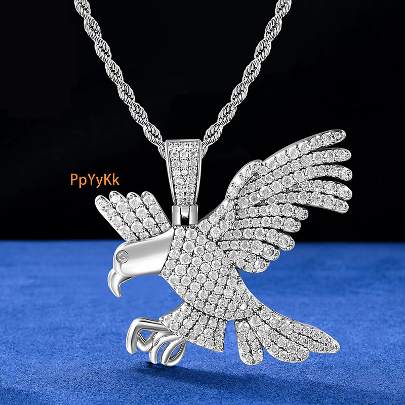 Hip Hop Diamond Inlaid Eagle Pendant Bold Men's Necklace Falcon Moissanite Bling Bling Chain