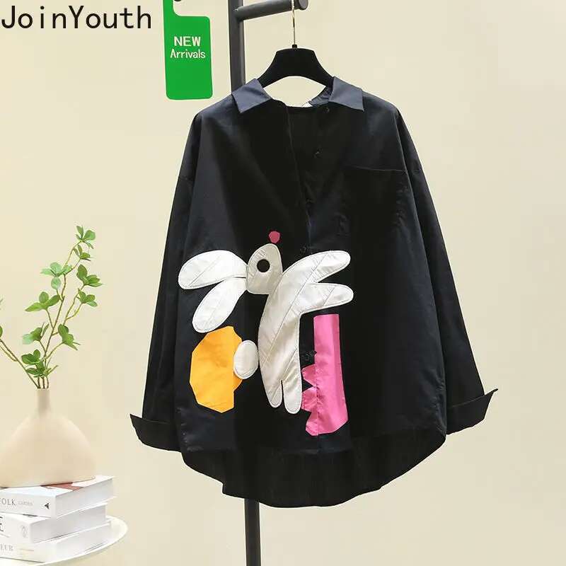 White Camisas De Mujer 2025 Oversized Blouses Women Clothing Long Sleeve Casual Cartoon Rabbit Shirts Fashion Korean Blouse Tops
