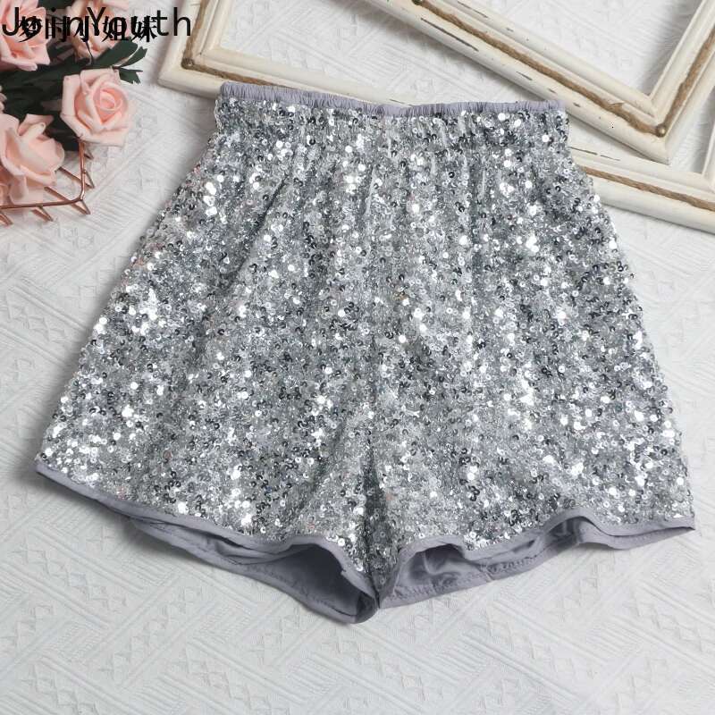 Fashion Shorts Women Clothing Heavy Sequin Elastic Waist A-line Casual Shorts 2025 New Bottoms Pantalones Cortos De Mujer 63e068