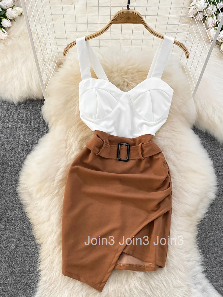 Chic Sexy Dress Women Strapless Suspender Irregular Summer Robe Femme 2025 Vestidos De Mujer Contrast Color Bodycon Mini Dresses
